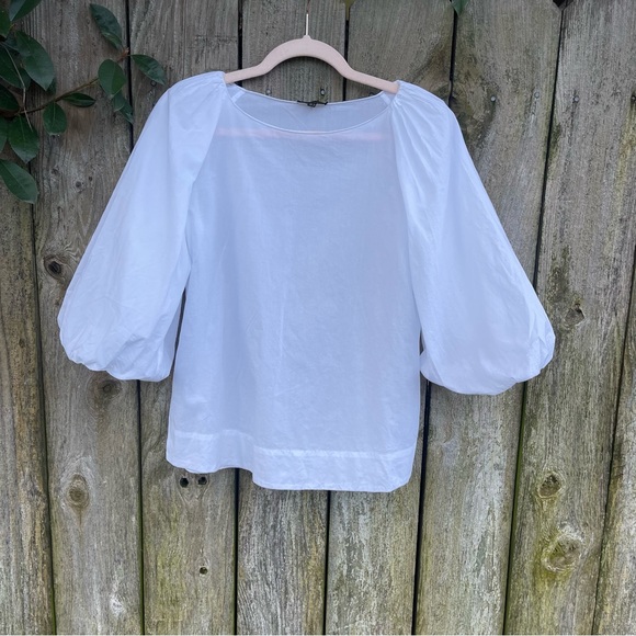 Massimo Dutti White Cotton Poplin Puff Sleeve Blouse Sz 4 EUR 36 Minimalist Chic - Picture 1 of 11